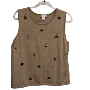 CJ Banks Vintage Y2K Large Brown Coffee Embroidered Sweater Tank Blouse Cottage